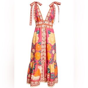 NWT FARM Rio Flower Tapestry Midi Dress in FLOWERS TAPESTRY PINK!